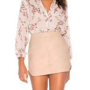 Karina Grimaldi Simon Leather Mini Skirt Back Zip Closure Beige XS